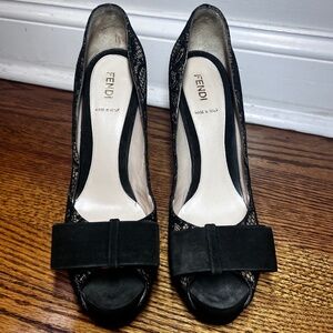FENDI 2nd hand black/ beige vintage peep hole pumps heel